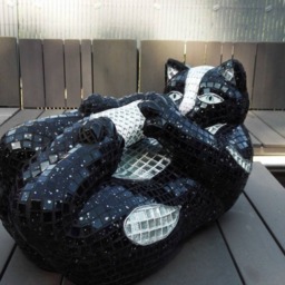 Mosaic Cat Sculpture - Handmade Art Deco Mosaic & Glass Unique Piece For Indoor/Covered Outdoor Use - thumbnail 4