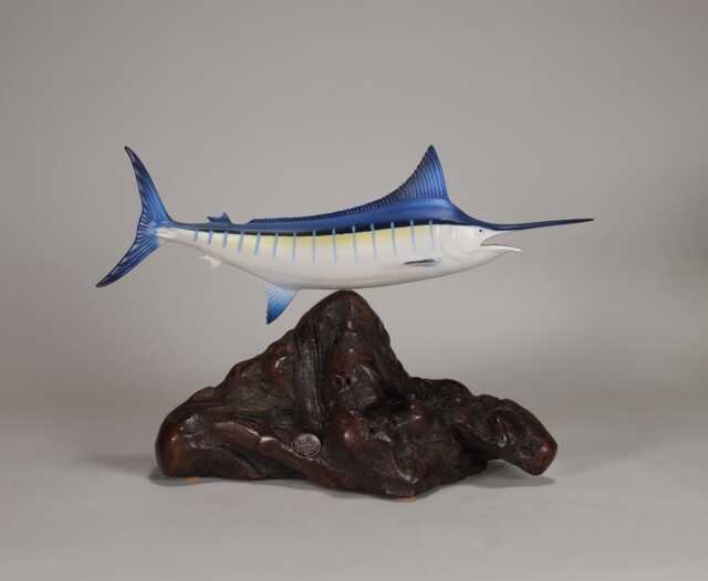 Marlin By John Perry 10 Inch Long Sculpture On Burlwood Base Revised 2025. Signed - image 1