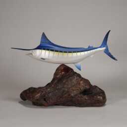 Marlin By John Perry 10 Inch Long Sculpture On Burlwood Base Revised 2025. Signed - thumbnail 4