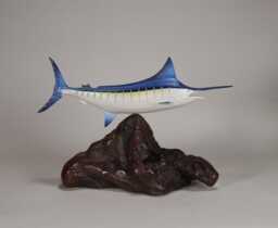 Marlin By John Perry 10 Inch Long Sculpture On Burlwood Base Revised 2025. Signed - thumbnail 1