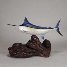 Marlin By John Perry 10 Inch Long Sculpture On Burlwood Base Revised 2025. Signed - thumbnail 2
