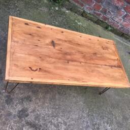 Rustic Pine Wood Hairpin Coffee Table. Low Level Table, Tv, Console Side Unit. Steel Industrial Hair Pin Legs Customisable Wood Stain - thumbnail 3
