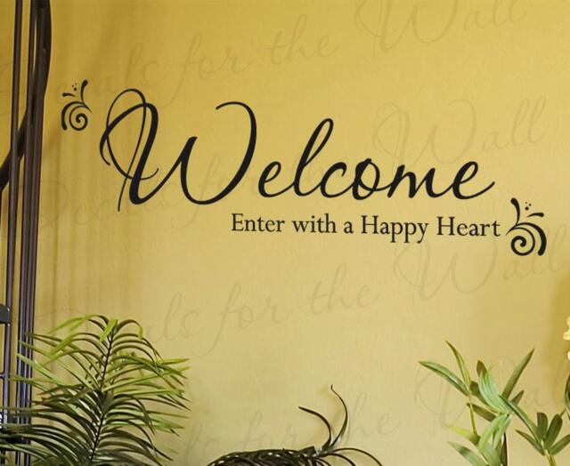 Welcome Enter With A Happy Entryway Home Entry Decorative Vinyl Sticker Graphic Wall Decal Quote Lettering Decor Saying Decoration E05 - image 1