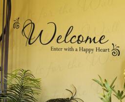 Welcome Enter With A Happy Entryway Home Entry Decorative Vinyl Sticker Graphic Wall Decal Quote Lettering Decor Saying Decoration E05 - thumbnail 1