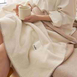 Waffle Weave Soft Cotton Throw Blanket, Lightweight Cozy Knit Breathable Sofa Minimalist Bed Throw, Modern Home Decor Gift - thumbnail 3