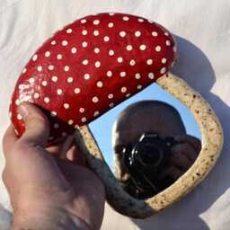 Wall Mirror Mushroom Shaped, Decor, Red Mirror, Small Paper-Mache Mushroom, Mushrooms - thumbnail 4