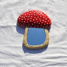 Wall Mirror Mushroom Shaped, Decor, Red Mirror, Small Paper-Mache Mushroom, Mushrooms - thumbnail 2