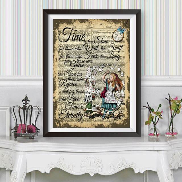 Wall Decor Alice in Wonderland, Dictionary Book Artwork Poster, Lewis Carroll, Original Illustration Love Valentine Quote