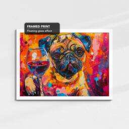 Pug Toasting Drink Glasses Dog Pet Art Abstract Oil Painting Framed Poster Print & Canvas Wall Living Home Decor Interior Gift - thumbnail 3