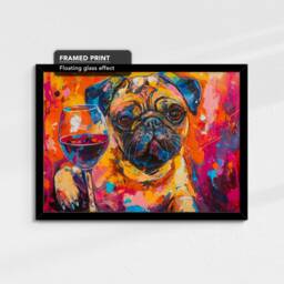 Pug Toasting Drink Glasses Dog Pet Art Abstract Oil Painting Framed Poster Print & Canvas Wall Living Home Decor Interior Gift - thumbnail 2