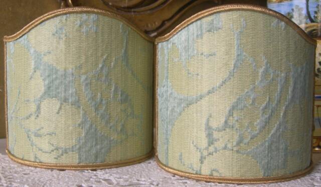 Pair Of Clip-On Shield Shades Rubelli Fabric Jade Ruzante Silk Damask Mini Lampshade - Handmade in Italy - image 1