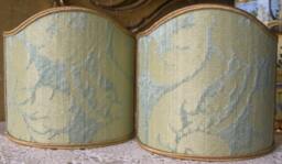 Pair Of Clip-On Shield Shades Rubelli Fabric Jade Ruzante Silk Damask Mini Lampshade - Handmade in Italy