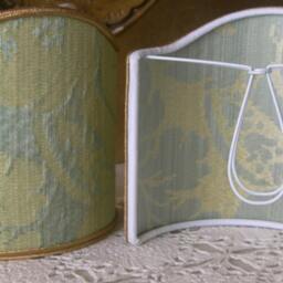 Pair Of Clip-On Shield Shades Rubelli Fabric Jade Ruzante Silk Damask Mini Lampshade - Handmade in Italy - thumbnail 2
