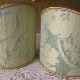 Pair Of Clip-On Shield Shades Rubelli Fabric Jade Ruzante Silk Damask Mini Lampshade - Handmade in Italy - thumbnail 4