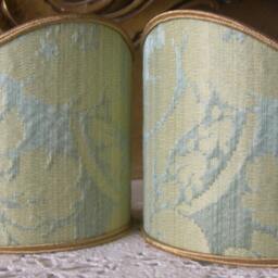 Pair Of Clip-On Shield Shades Rubelli Fabric Jade Ruzante Silk Damask Mini Lampshade - Handmade in Italy - thumbnail 3