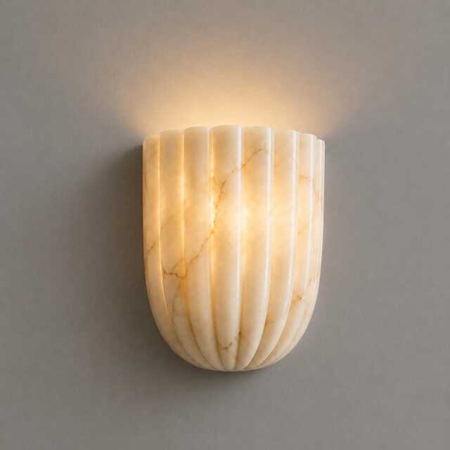 Modern Alabaster Wall Sconce Light With Mid Century Half Flower Stone Wall Lamp , Natural Marble Bathroom Lighting - image 1