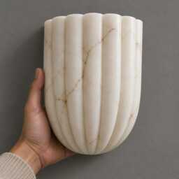 Modern Alabaster Wall Sconce Light With Mid Century Half Flower Stone Wall Lamp , Natural Marble Bathroom Lighting - thumbnail 4