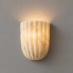 Modern Alabaster Wall Sconce Light With Mid Century Half Flower Stone Wall Lamp , Natural Marble Bathroom Lighting - thumbnail 3