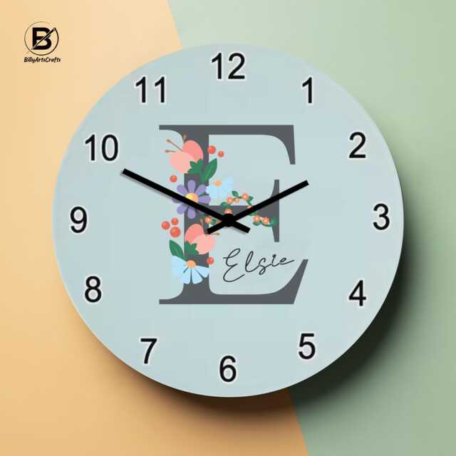 Personalised Wall Clocks For Kids, Custom Floral Initial With Name Girls Bedroom Clock, Nursery D??cor Clocks, Christmas Gift Kids