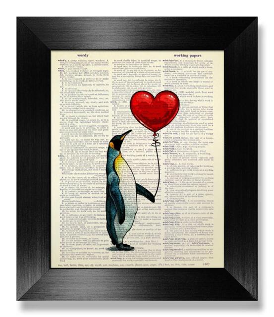 Penguin Heart Art Print, Boyfriend Gift Girlfriend Gift, Birthday Husband Her, Funny Valentine For Man, Love Balloon