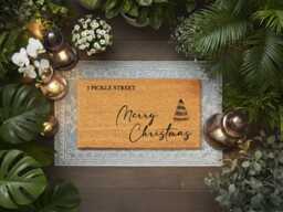 Personalized Merry Christmas Doormat - Custom Street Name Welcome Mat Holiday Front Door D??cor Festive Housewarming Gift - thumbnail 1