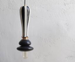 Hanging Black & White Ceramic Lamp, Handmade Lampshade Design, Unique Light Fixture Gift - thumbnail 1