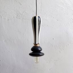 Hanging Black & White Ceramic Lamp, Handmade Lampshade Design, Unique Light Fixture Gift - thumbnail 4