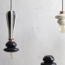 Hanging Black & White Ceramic Lamp, Handmade Lampshade Design, Unique Light Fixture Gift - thumbnail 3