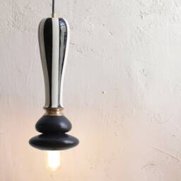 Hanging Black & White Ceramic Lamp, Handmade Lampshade Design, Unique Light Fixture Gift - thumbnail 2