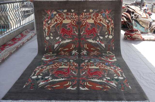 6x8 Animal Hunting Area Rug, Dark Brown Afghan Nomadic Pictorial Handmade Wool Gabbeh One Of A Kind Rugs For Living Room - image 1