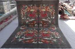 6x8 Animal Hunting Area Rug, Dark Brown Afghan Nomadic Pictorial Handmade Wool Gabbeh One Of A Kind Rugs For Living Room - thumbnail 1