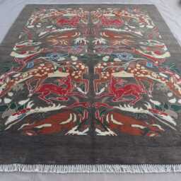 6x8 Animal Hunting Area Rug, Dark Brown Afghan Nomadic Pictorial Handmade Wool Gabbeh One Of A Kind Rugs For Living Room - thumbnail 3