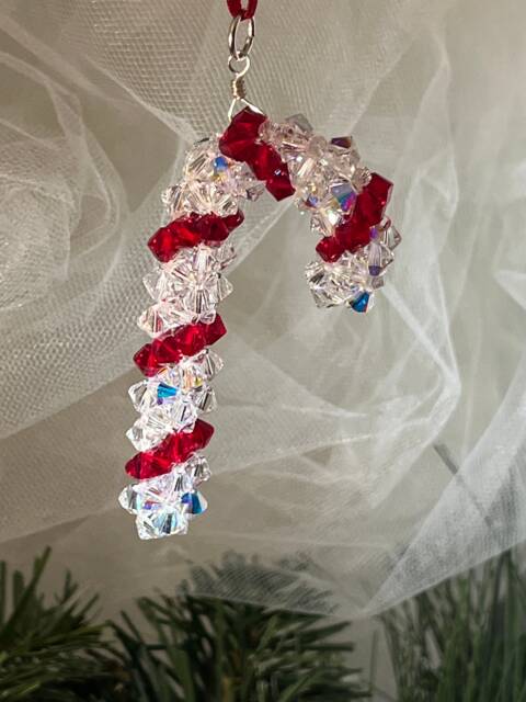 Crystal Candy Cane, Star, Wreath Ornament Handmade Christmas Tree Decoration - image 1