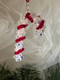 Crystal Candy Cane, Star, Wreath Ornament Handmade Christmas Tree Decoration - thumbnail 1