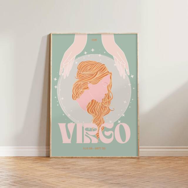 Virgo Zodiac Print - Astrology Prints, Colourful Wall Art, Retro Print, Star Sign, Eclectic Decor - image 1