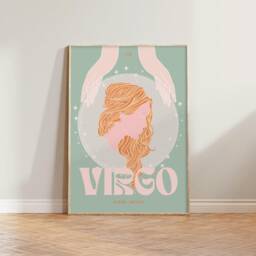 Virgo Zodiac Print - Astrology Prints, Colourful Wall Art, Retro Print, Star Sign, Eclectic Decor - thumbnail 1