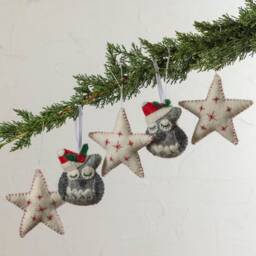 Handcrafted Wool Felt Star Ornament - White With Red Stitch Detail - thumbnail 3