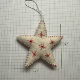 Handcrafted Wool Felt Star Ornament - White With Red Stitch Detail - thumbnail 4