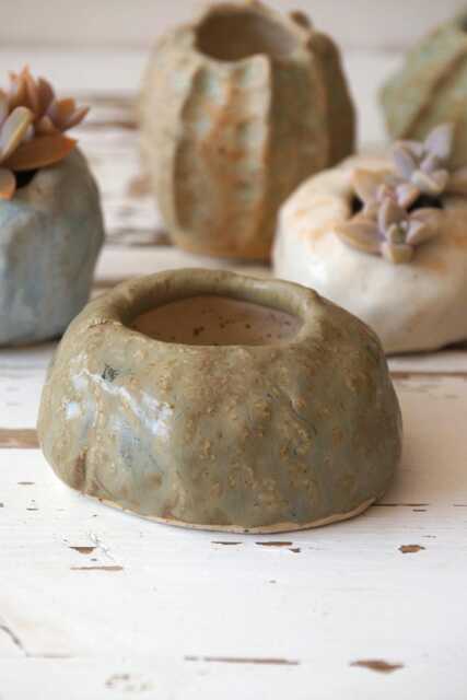 Ceramic Stone-Shaped Planter For Succulents & Cacti. Green Mini Handmade Planter - image 1