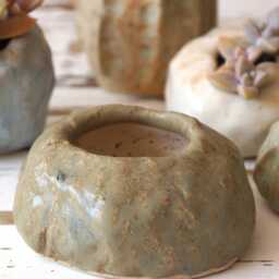 Ceramic Stone-Shaped Planter For Succulents & Cacti. Green Mini Handmade Planter - thumbnail 2