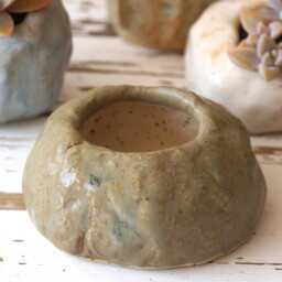 Ceramic Stone-Shaped Planter For Succulents & Cacti. Green Mini Handmade Planter - thumbnail 4