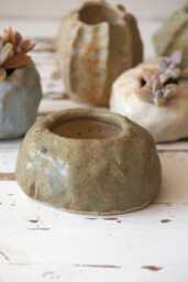 Ceramic Stone-Shaped Planter For Succulents & Cacti. Green Mini Handmade Planter - thumbnail 1