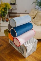 Custom Color Bolster Pillows With Piping Long Velvet Bolster Pillow Cover Insert Sizes - thumbnail 1