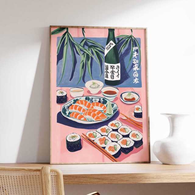 Japanese Sushi Poster, Modern Minimalist Wall Art Print, Asian Kitchen Decor, Food Artwork, Contemporary Restaurant Design - image 1