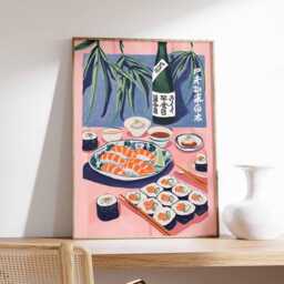 Japanese Sushi Poster, Modern Minimalist Wall Art Print, Asian Kitchen Decor, Food Artwork, Contemporary Restaurant Design - thumbnail 1