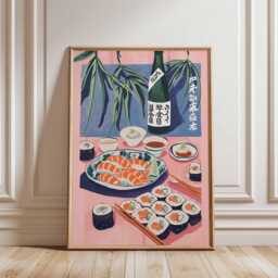 Japanese Sushi Poster, Modern Minimalist Wall Art Print, Asian Kitchen Decor, Food Artwork, Contemporary Restaurant Design - thumbnail 2