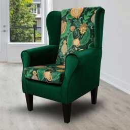 Green Velvet Wingback Armchair Botanical Fireside Accent Chair - thumbnail 1
