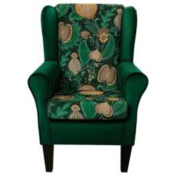 Green Velvet Wingback Armchair Botanical Fireside Accent Chair - thumbnail 2