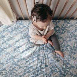 Woodland Mini Crib Sheet Neutral Blue Fitted Cotton Bedding - thumbnail 3