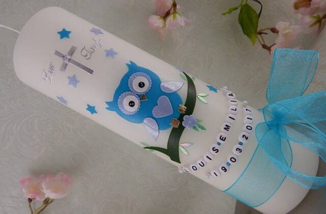 Baptism Candle - Christening Candle Owl Baptism Personalised Candles Gifts - image 1
